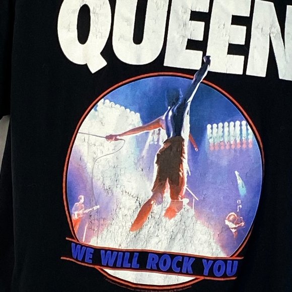 Queen Graphic Tee Black with Blue Short Sleeve Crew Neck Cotton L We Will Rock Y - Picture 4 of 8